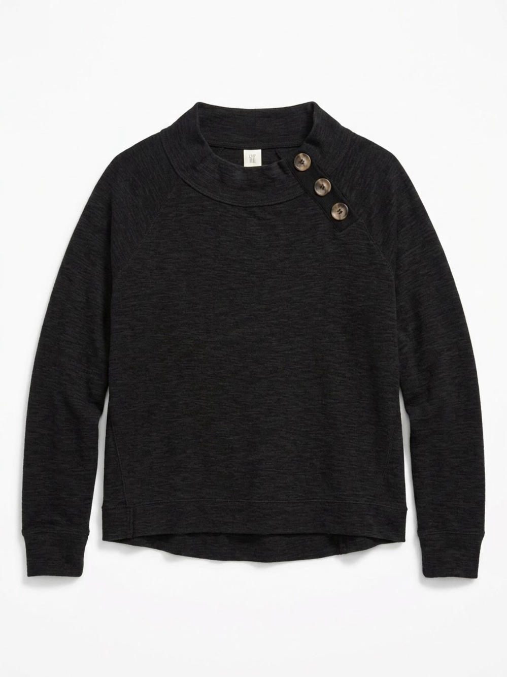 We The Free Charcoal Mock Crew Sweater with Three Accent Buttons